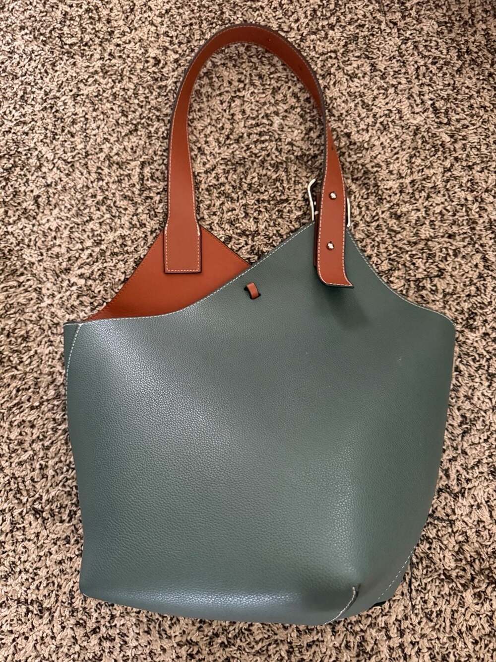 MDBM Maison de Beaute Marseille Cholet Two-Tone Green Brown Leather Tote Bag